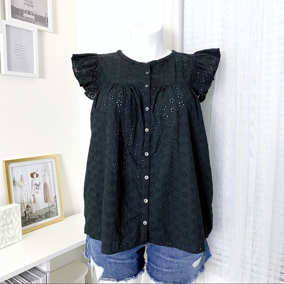 madewell ruffle sleeve bib top